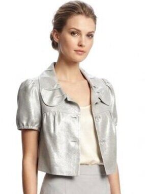 Kensie Cropped Metallic Linen Blend Short Sleeve Bolero Jacket- Sz. Med